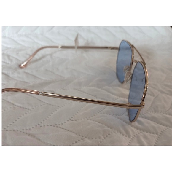 AIRE Ceres Aviator Sunglasses Gold Blue Tinted Geometric Square Metal Frames NEW